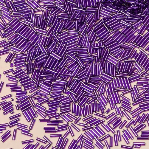 2000pcs Glass Bugle Beads, Tube Beads Bulk, Mini Long Tiny Small Waist Loose Spacer Embroidery Beaded for Bracelets Jewelry Making Sewing, Crafts, 2×6mm, Purple - color: Purple