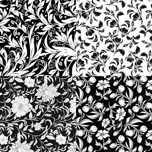 50pcs 10 x 10 inches Cotton Fabric Bundle-Black and White - color: Black and White, size: 10” x 10”