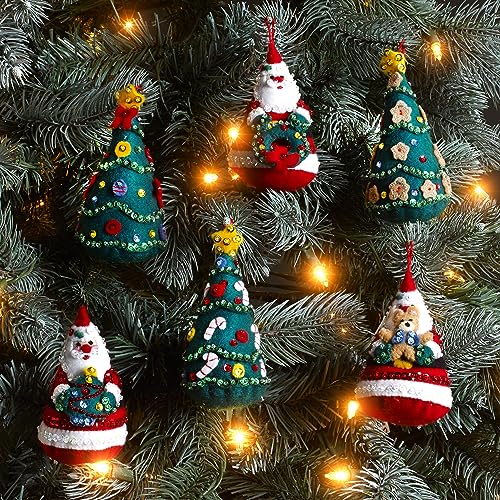 Bucilla Felt Applique 6 Piece Ornament Making Kit, Santa's Tree Treasures, Perfect for DIY Arts and Crafts, 89489E