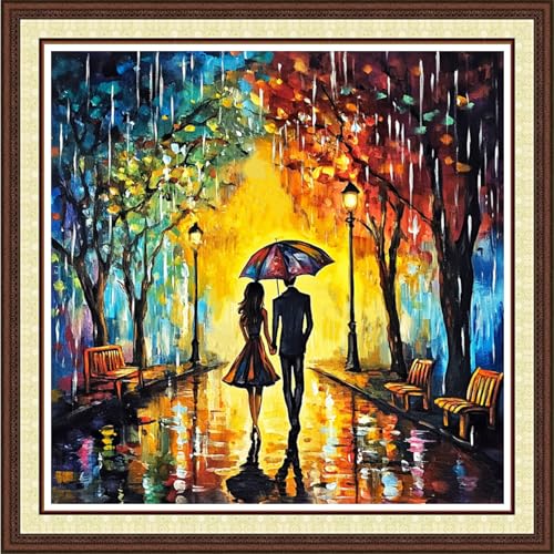 Findvoor Counted Cross Stitch Kits for Adults Full Range of Cross Stitching Embroidery Unprinted Pattern for Beginners, 11CT Needlepoint Kit Patterns Embroidery Kits-Couples Taking a Walk 18x18 inch - color: ColorCraft20