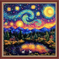 Dooxvey Cross Stitch Kits for Adults Beginners,Full Range of Cross-Stitch Stamped Kits Needlepoint Kits for Beginners Embroidery Kits 11CT Cross Stitch Patterns-Van Gogh's Starry Night Home 18x18 inch - color: Magicolor09