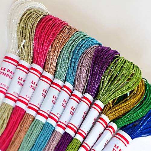 Embroidery Thread 8m Metallic Embroidery Floss 12Skeins All Purpose Assorted Muti-Colors Cross Stitch Tread Set for Craft Needlework Hand Embroidery Bracelets String DIY Craft - color: Light multi-color, size: 12 skiens