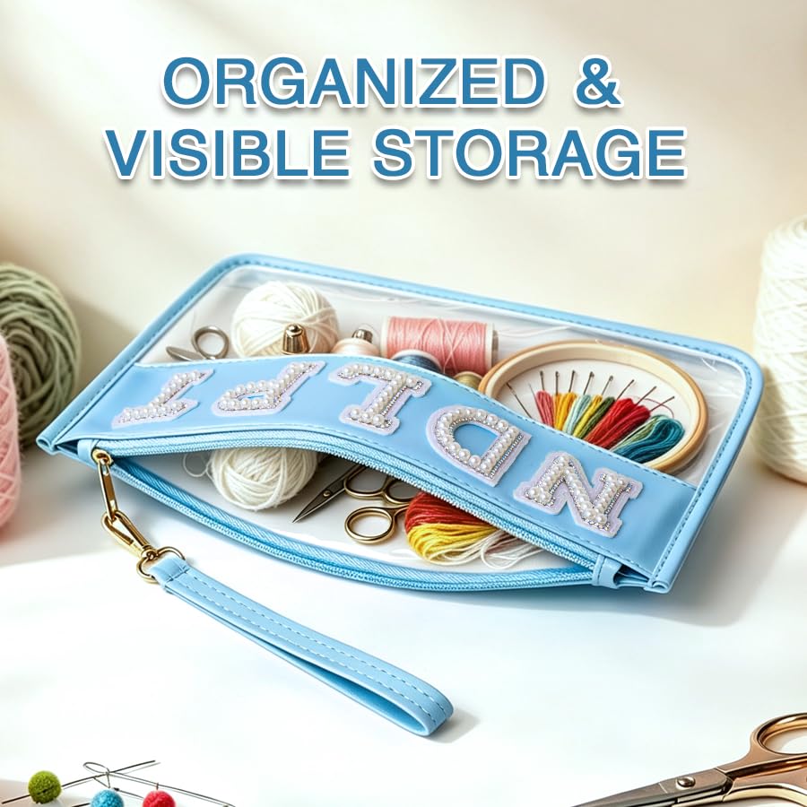 Needlepoint Project Bag NDLPT Clear Zip Pouch Bag, Premium Craft Storage Case, Sewing Organizers and Storage Sewing Gifts for Stitching Enthusiasts (Pearl Blue) - color: Pearl Blue