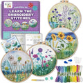 Embroidery Kit for Beginners Adults - 4 Floral Patterns, Learn 17 Stitches - color: 4 Watercolor Flowers