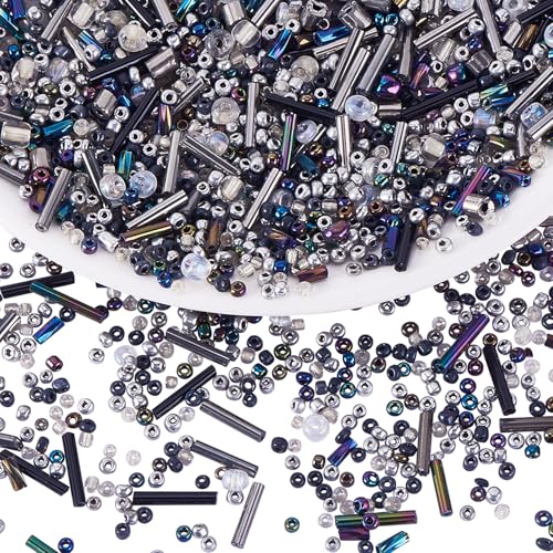 Ornaland Glass Bugle Beads Tiny Long Tube Seed Beads Bulk, Black, 30g - color: Black