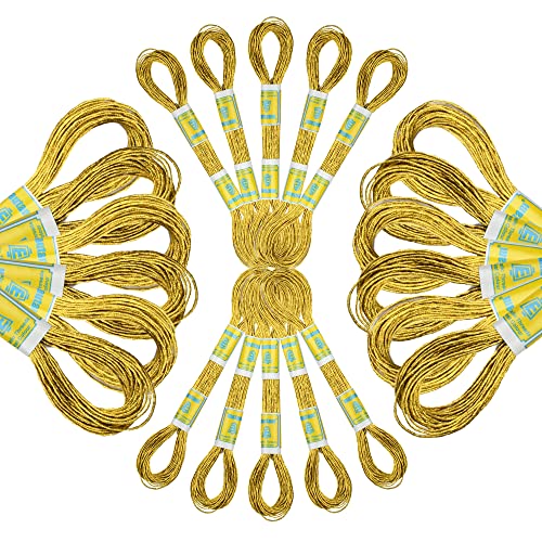 24 Gold Skeins 100% Cotton Metallic Thread for Hand Embroidery - color: Gold Floss