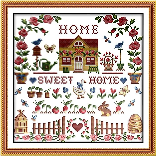 Howie's Needlepoint Cross Stitch Kits, 11CT Pre-Printed Pattern Needlepoint Kits, Full Range of Stamped Starter Kits (Sweet Home, 15 x 15 Inch) - color: Sweet Home