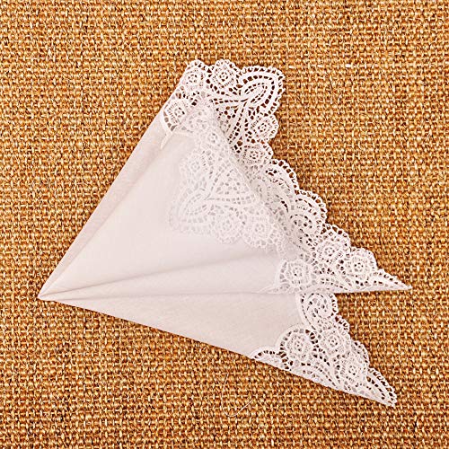 Milesky White Wedding Handkerchief Pure Cotton, Soft Ladies Hanky with Crochet Lace - color: Ch06