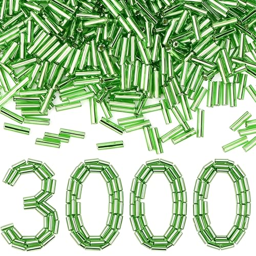 XIANNVXI 3000pcs Grass Green Glass Bugle Beads - color: Grass Green