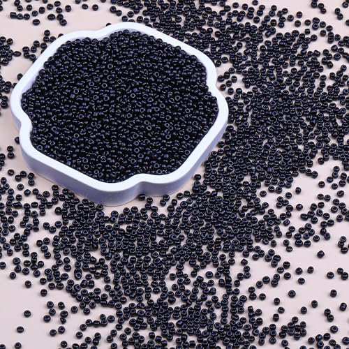 Legefo 4mm Glass Seed Beads Bulk, Black 6/0 Small Mini Pony Seed Beads, Tiny Round Craft Bead for Bracelet Necklace Wrist Jewelry Making Beading Weaving DIY Crafts Supplies, 1000pcs - color: Black