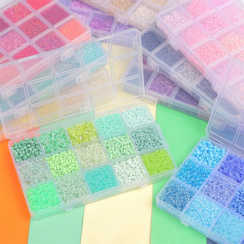 15 Grid Pink Glass Seed Bugle Tube Beads Kit for Jewelry Making DIY Craft - color: Pink, size: 15 Grid