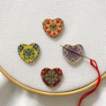 DPXWCCH 4 Pieces Heart Floral Needle Minders for Cross Stitch Wooden Magnetic Needle Keepers Embroidery Needlework Accessories