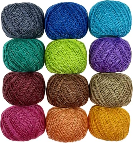 KCS Mercerized Pearl Cotton Thread Size 8 Crochet Needlework Embroidery Threads Ball (12, 12balls16) - color: 12balls16