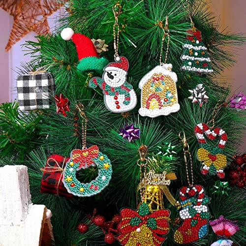 Junkin 12 Pcs Christmas Diamond Art Painting Keychain Ornaments 5d, Cute