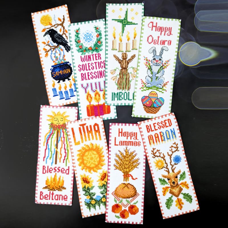Povitrulya Cross Stitch Bookmark Kit Yule – Counted DIY Embroidery Set for Adults & Beginners, Witchy Pagan Wiccan Celtic Winter Solstice Needlework Gift for Christmas, Sabbat or Altar Decor