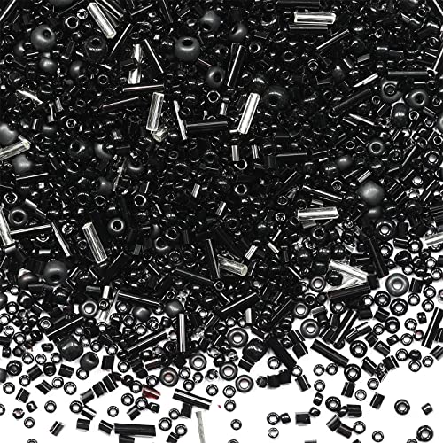 100g Mix Tube Beads Bugle Beads,3500+pcs Glass Bulk Spacer Multi Size 2-6mm Kit for Jewelry Making DIY Craft Bracelets Necklace Earring Making (Black Mixed) - color: Black Mixed, size: 2-6mm