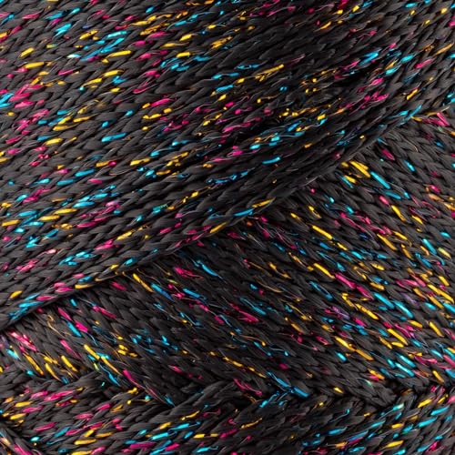 Sensy Premium 2mm 251 Yards Sparkle Polyester Rope 90% Polypropylene 10% Polyester Cord Macrame Cord 2mm Crochet Bag Cord Macrame Rope Crochet Thread for Knitter (Anthracite Multi Sparkle) - color: Anthracite Multi Sparkle, size: 1 Skein