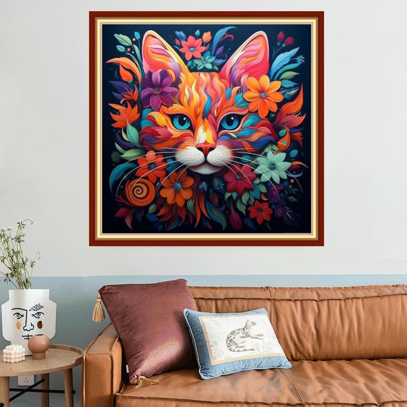 Joyhoor Stamped Cross Stitch Kits for Beginners, Needlepoint Kits for Adults, 11CT Counted Embroidery Kits-Magic Cat 18x18 inchs - color: Artstyle06