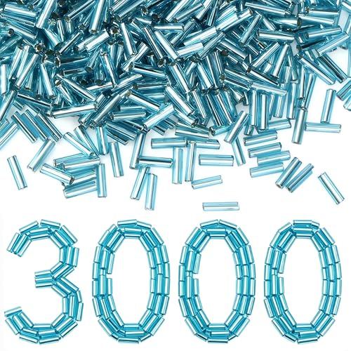 XIANNVXI 3000pcs Teal Glass Bugle Beads - color: Lake Blue