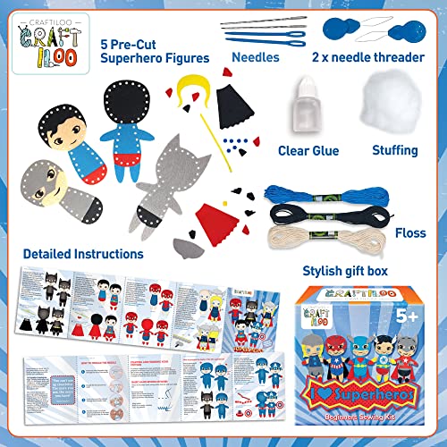Superhero Sewing Kit for Little Kids - 5 Easy Felt Beginner Projects - color: Superhero Kit