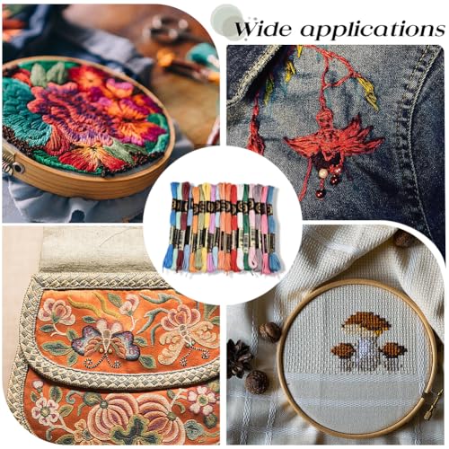 18 Skeins 6 Strands Rainbow Color Embroidery Thread Colorful Variegated Friendship Bracelet String Polyester Gradient Cross Stitch Floss Yarn Threads Bulk for Hand Sewing Bracelets Craft Diy