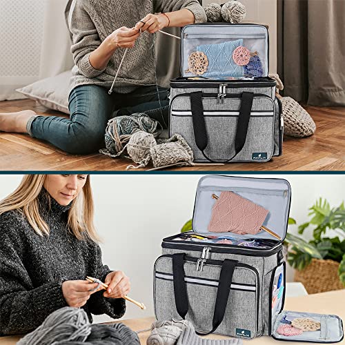 PAVILIA Large Knitting Yarn Storage Bag Crochet Organizer for Knitter, Grey - color: Heather Grey