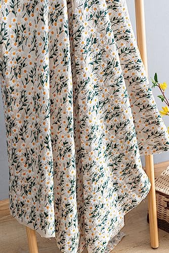 Primst 3D Daisy Embroidery Cotton Linen Fabric by The Yard for Sewing DIY Clothes Dress Tablecloth Bag Cushion (Beige,47.2" x 39.4") - size: 47.2" x 39.4"
