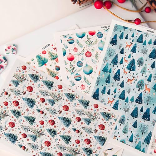 KABAKE Polymer Clay Transfer Paper 4 PCS Colorful Flowers Water Soluble Transfer Sheet for Earrings Jewelry Making - color: Xmas Theme