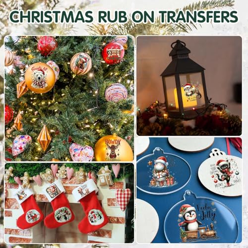 ZMRU 24 Sheets Vintage Christmas Rub On Transfers for Crafts, Rub On Transfers Christmas for Wood，Furniture Decals, Glass, Porcelain, Leather, Canvas, Fabric Projects,3 * 3inch(Animal Party) - color: Animal Party