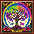 Dimensean Stamped Cross Stitch Kits Full Range of Embroidery Patterns Starter Kits for Beginners Adult DIY Cross Stitches Needlepoint Kits 11CT-Butterfly Life Tree 17.7x17.7 inch - color: Pattern Style 18