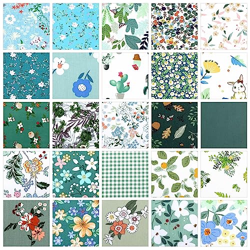 Tudomro 70 Pcs 10 x 10 Cotton Fabric Square for Quilting, Green Floral - color: Green Floral