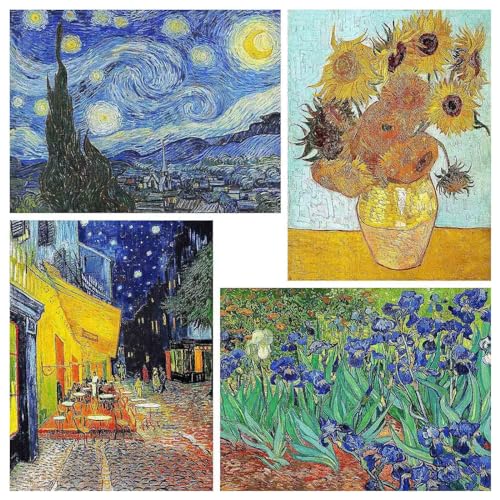 Tiwabb 4 Pack Tarry Night of Van Gogh Stamped Cross Stitch Kits for Adults - color: 4 Pack Cross Stitch Landscape