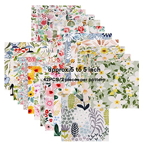 Charm Packs Fabric for Quilting 42Pcs 5'' Precut Fabric Quilt Squares Cotton Bundles for Sewing Floral Printed Squares - size: 5 x 5 Inch