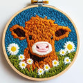 DIY Punch Needle Kits Highland Cow with Daisy Flower with Hoop 20x20cm-1 - color: 01-Highland Cow