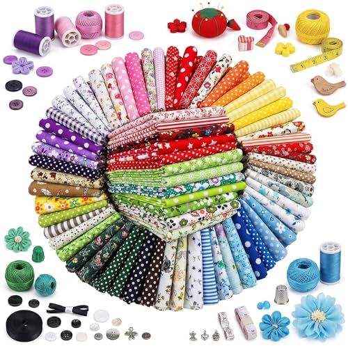 Tatuo 150 Pcs 4 × 4 Inch Cotton Fabric Squares Quilting, Vintage Floral - style: Vintage Floral