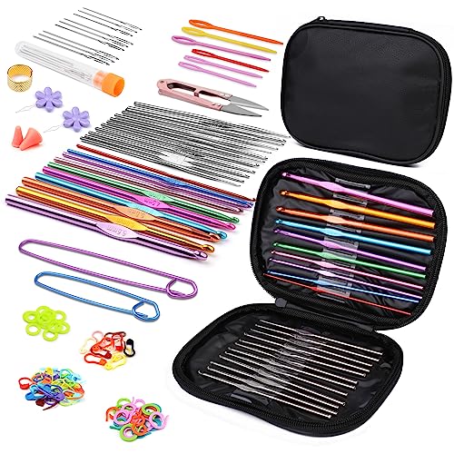 IMZAY 110 Pcs Crochet Hooks Set 0.6–6.5mm Crochet Needles for Yarn - color: Black, size: 110 Pcs