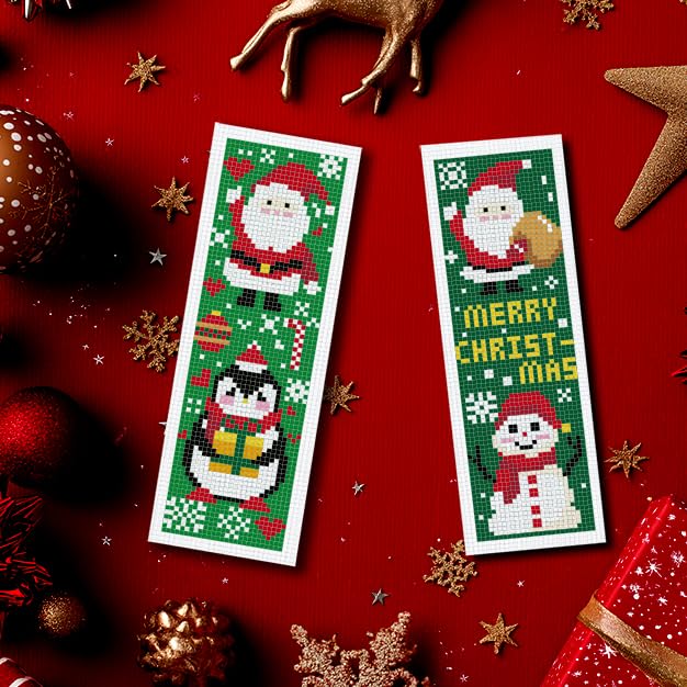 INFUNLY 6pcs Christmas Cross Stitch Bookmark Kits Snowman Embroidery Bookmark Kit with Instructions Santa Claus Handmade Cross Stitch Set Pre-Printed Deer DIY Bookmark-Kits for Adults Book Lovers - style: Christmas Snowman
