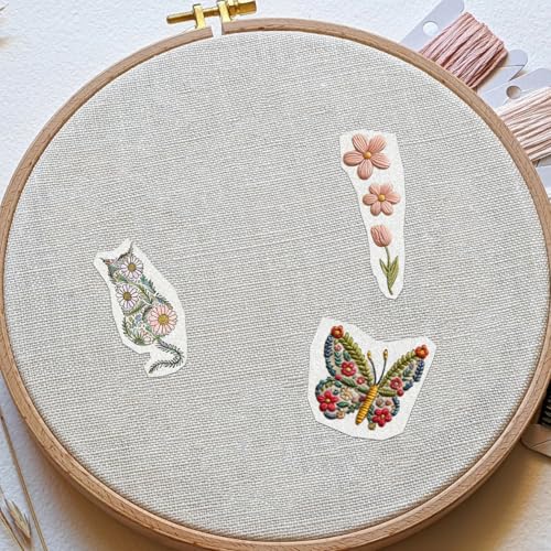 41 Pcs Water Soluble Embroidery Patterns Stabilizers Stick and Stitch Embroidery Paper Wash Away Stabilizers Flower Patterns, for Hand Sewing Lover Beginners, Animal&Flower