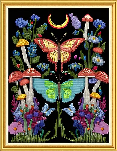 Redxing Stamped Cross Stitch Kits Embroidery kit for Beginners Adults Full Range of Embroidery Patterns Starter Kits DIY Printed Cross Stitch Kits Needlepoint Kits 11CT-Butterfly 15.7x19.7 inch - color: Style 21