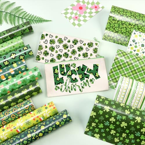 HTVSTD Four Leaf Clover Heat Transfer Vinyl 14pcs 12×10in Iron on Vinyl - color: Leaf