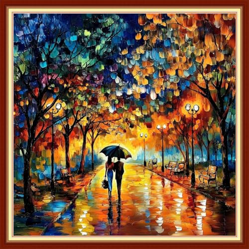 Redxing Stamped Cross Stitch Kits Embroidery kit for Beginners Adults Full Range of Embroidery Patterns Starter Kits DIY Printed Cross Stitch Kits Needlepoint Kits 11CT-Strolling Nights 18x18 inch - color: Artskits19