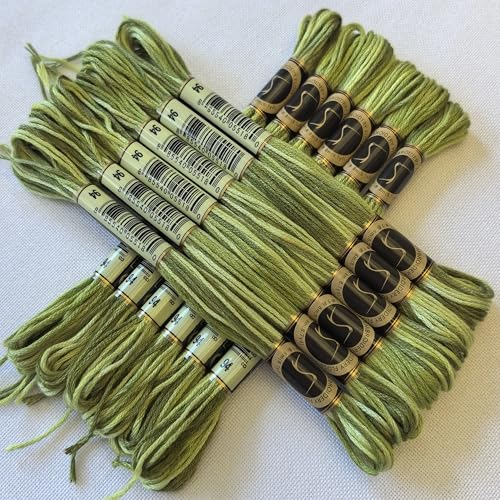 Magical Color Variegated Cross Stitch Thread Color Variations Embroidery Floss Pack, 8.7-Yard, Khaki Green, Pack of 12 Skeins