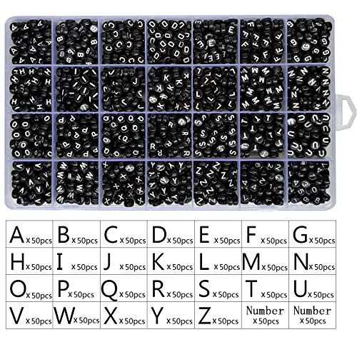 Amaney 1400pcs 4×7mm Black Round Acrylic Alphabet Letter Beads A-Z and Number Beads for Jewelry Making Bracelets Necklaces Key Chains - color: Black&Number, size: 7x4mm
