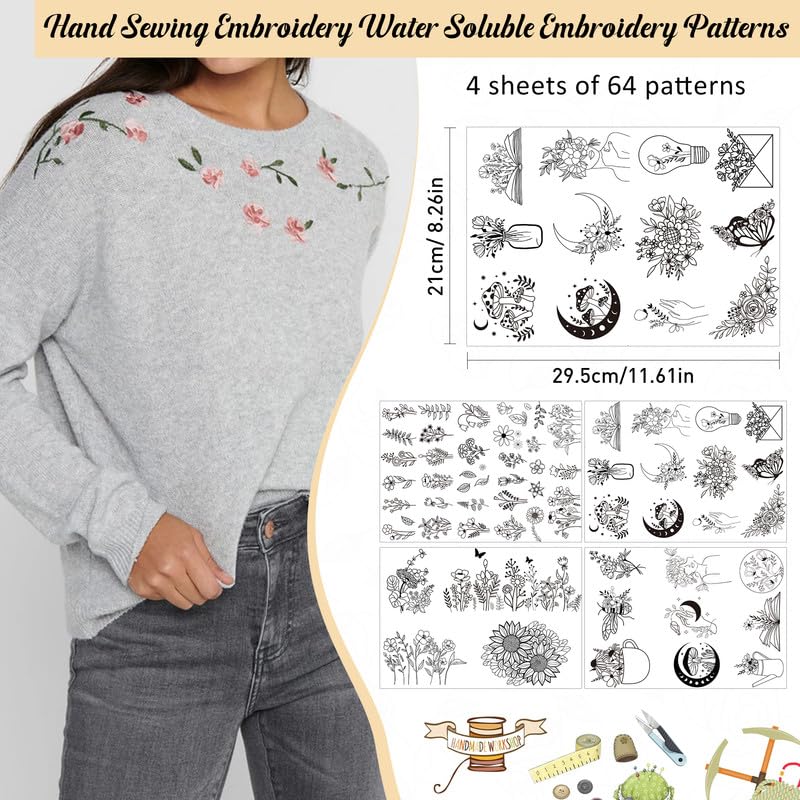 Water Soluble Embroidery Patterns, Stick and Stitch Paper for Sewing - style: flower784