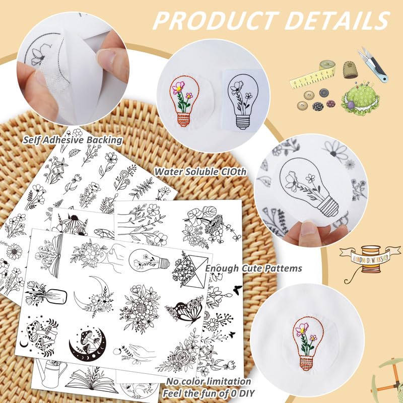 Water Soluble Embroidery Patterns, Stick and Stitch Paper for Sewing - style: flower784