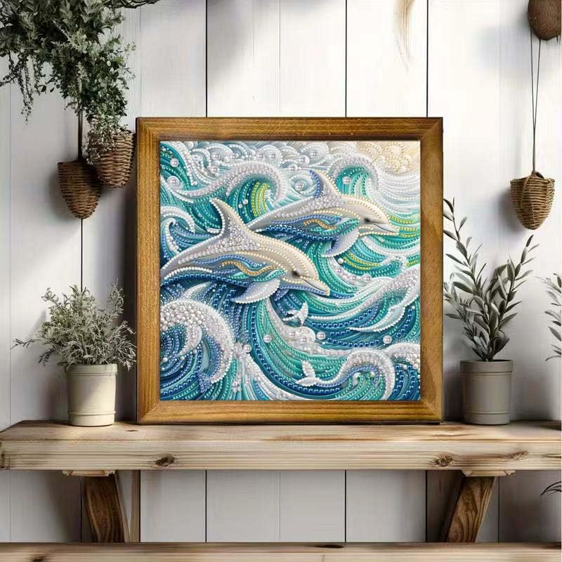 Dolphin Animal Special Shape Diamond Art Kits for Adults,5D Diamond Painting Kits for Adults Beginners,DIY Paint by Diamond Dots Crystal Rhinestones Painting Kits for Home Wall Decor 12×12inch - color: XJ117