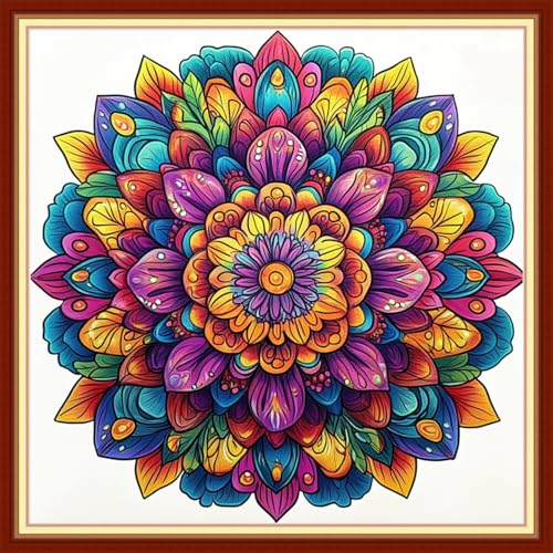 Funxvoot Stamped Cross Stitch Kits for Beginners or Adults Embroidery Starter Patterns | DIY Printed Cross Stitch Kits Needlepoint for Adults 11CT-Magic Mandala 18x18 inch - color: color09