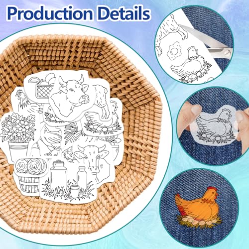 GLOBLELAND 4 Sheets Farmhouse Animals Water Soluble Embroidery Pattern - color: Farm Animals