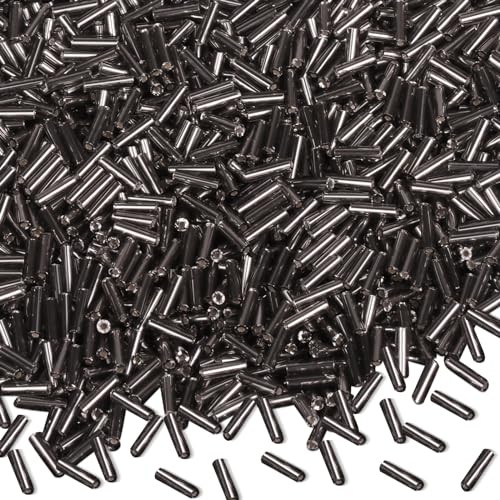 4000pcs Gray Bugle Beads Bulk -Embroidery Beads,Long Tube Bead for Jewelry Making, Bracelet Necklaces Supplies,Craft DIY(7x2mm) - color: Grey
