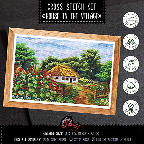 Povitrulya House in the Village - Counted Cross Stitch Kit, 14 Count Aida Cloth, 13" х 8.66" - color: House in the Village